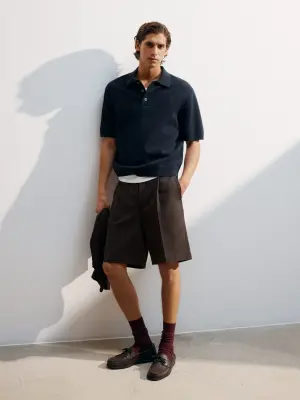 Polo en maille fine - Bleu foncé — photo 4