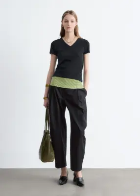 T-shirt col en V en coton - Noir — photo 2