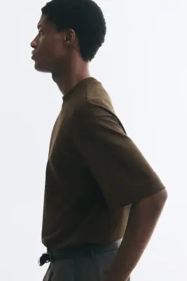 T-shirt Relaxed Fit en interlock - Vert kaki foncé — photo 3