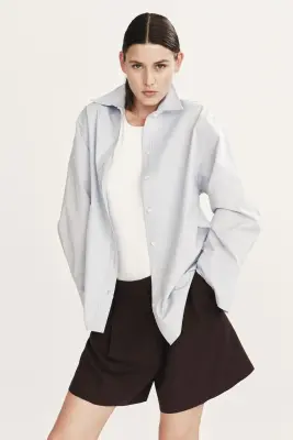 Short chic en lin mélangé - Marron foncé — photo 2