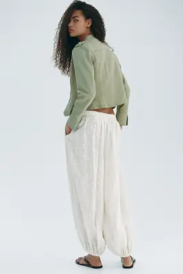Pantalon brodé à jambes ballon - Crème — photo 2