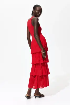 Robe étagée en maille fine - Rouge vif — photo 3