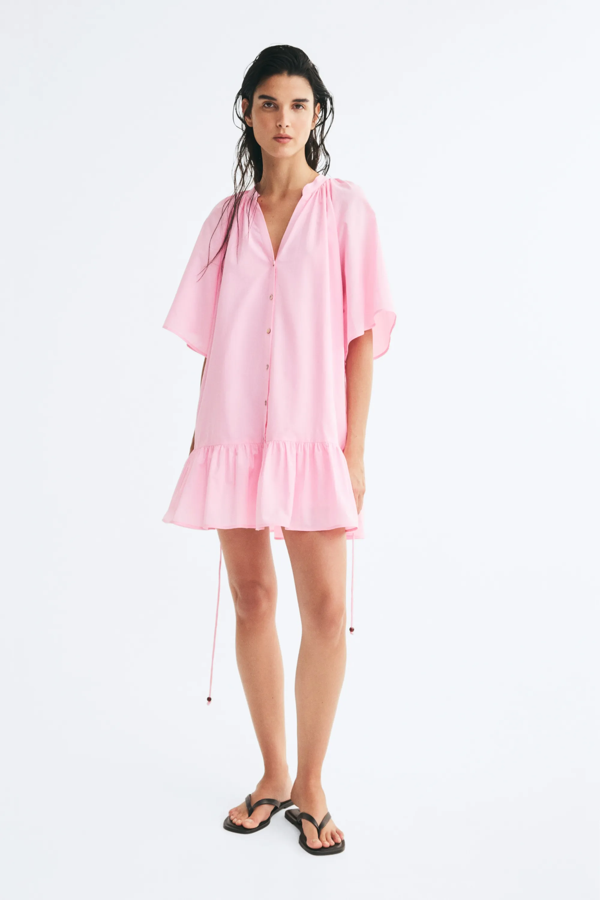 Robe chemise avec ceinture à nouer - Rose