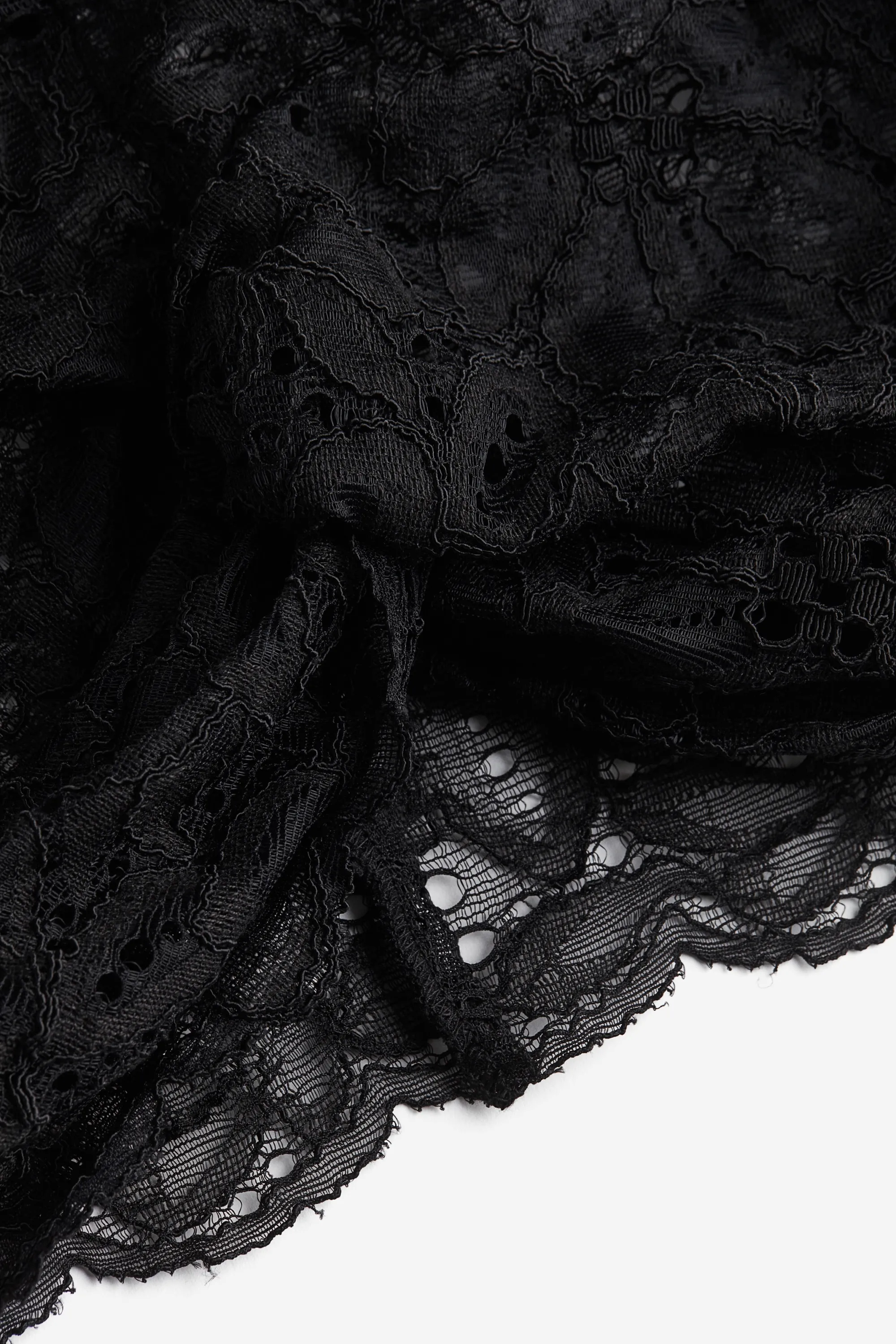 Top court en dentelle avec détail torsadé - Noir