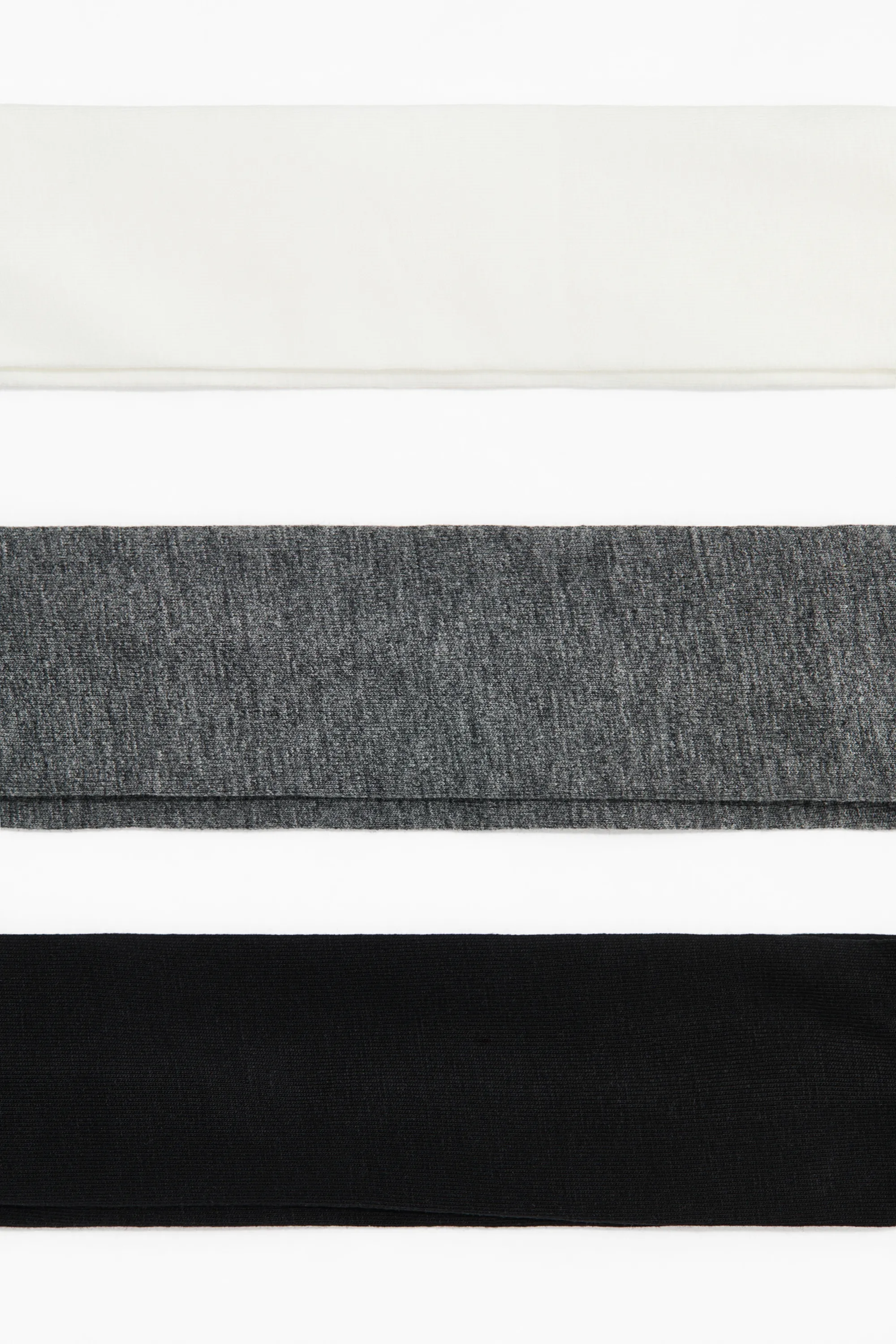 Lot de 3 bandeaux en jersey de coton - Blanc/gris foncé chiné/noir