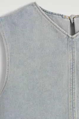 TOP EN DENIM À COL EN V ET DOS AJOURÉ - BLEU POUDRÉ — photo 5