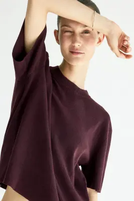 T-shirt en maille fine - Bordeaux — photo 2