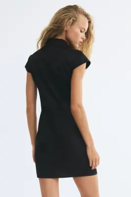 Robe découpée en tissu jacquard - Noir — photo 3
