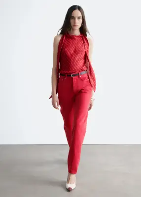 Jean fuselé à taille haute - Rouge vif — photo 3