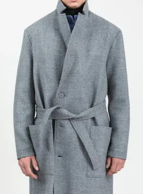 Bathrobe Coat in Light Gray 100% Italian Wool — photo 3
