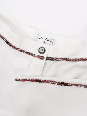 Jean taille haute droit en coton blanc liseré tweed bleu rouge Prix boutique 2800€ Taille XS — photo 4