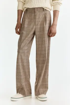Pantalon chic Loose Fit - Beige/carreaux — photo 2