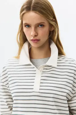 Polo en coton - Crème/rayé — photo 2