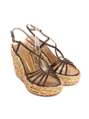 Sandales compensées en paille tressée cuir marron et métallisé doré Prix boutique 800€ Taille 38 — photo 2