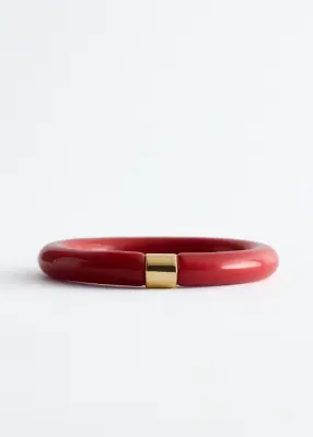 Bracelet jonc en résine et en métal contrasté - Rouge/Doré — photo 2