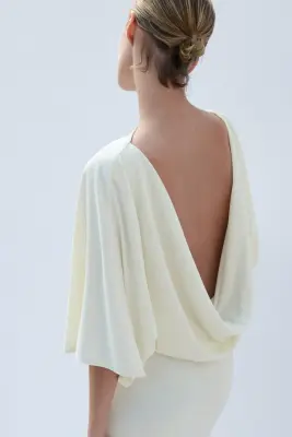 Robe maxi à effet drapé - Crème — photo 3