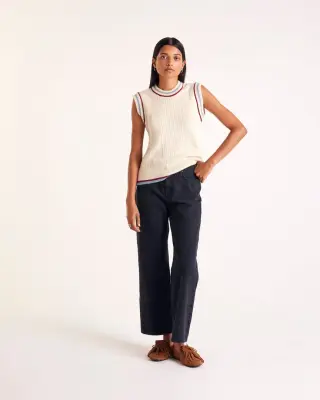 Pull Perle écru liseré bleu et rouge — photo 5