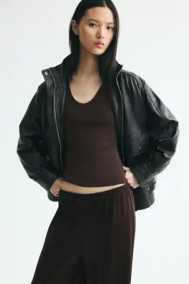 Pantalon en jersey avec taille élastique - Marron foncé — photo 2