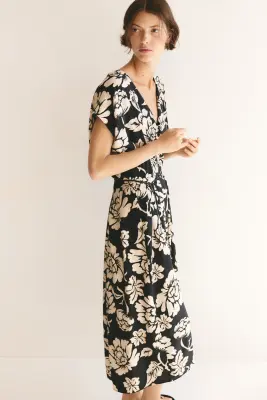 Robe midi à boutons - Noir/fleuri — photo 4
