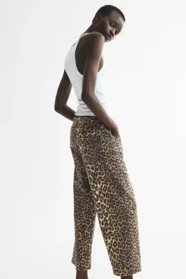 Wide High Waist Ankle Jeans - Beige/imprimé léopard — photo 2