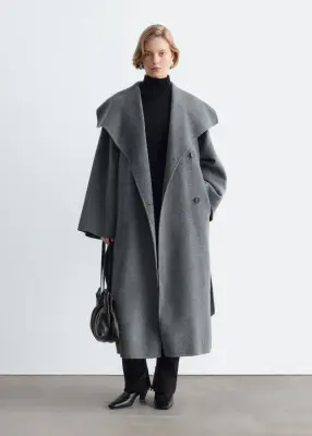 Manteau long en laine à col châle - Gris foncé — photo 1