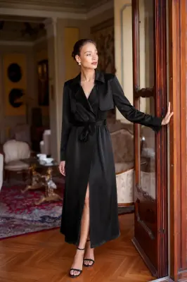 Cameron Satin Trenchcoat - Black — photo 2