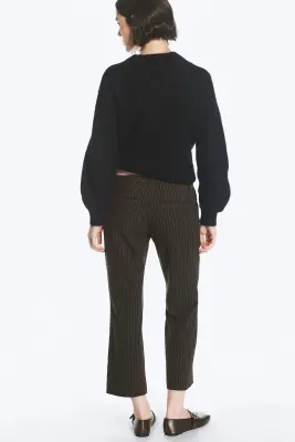 Low-Rise Cropped Bootcut Suit Trousers - Marron foncé à fines rayures — photo 2