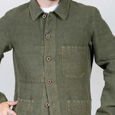 Veste de travail en lin lourd 3L/5C - Olive — photo 2