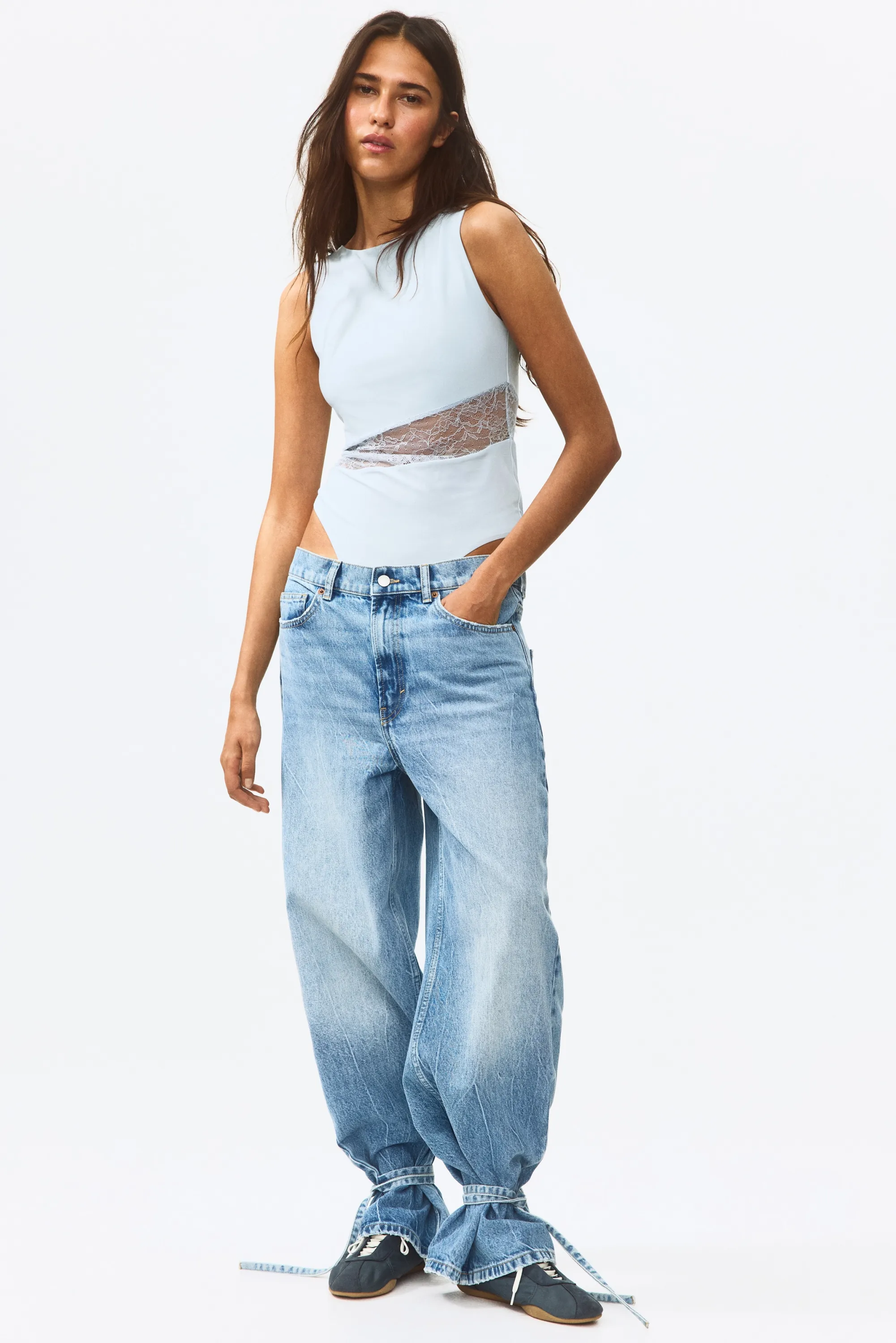 Body string avec dentelle - Bleu clair