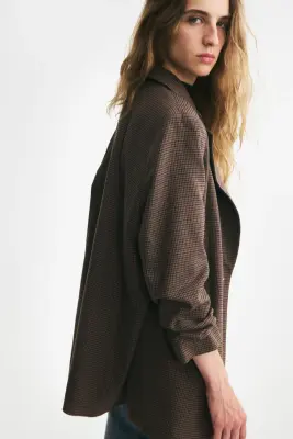 Blazer à manches froncées - Taupe/motif pied-de-poule — photo 3