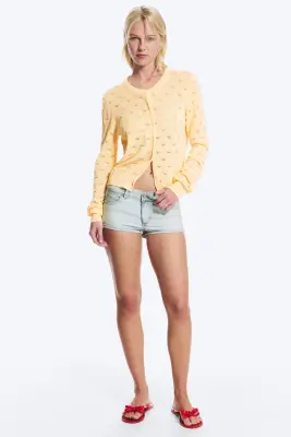 Cardigan confectionné en maille pointelle - Jaune clair cendré — photo 2