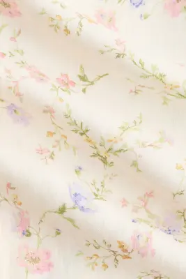 Blouse en lin mélangé - Blanc/fleuri — photo 4