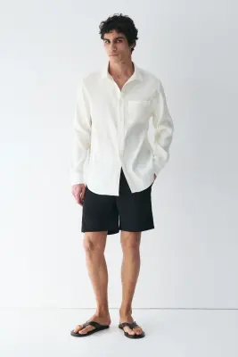 Chemise Easy-care Regular Fit en lin mélangé - Blanc — photo 4