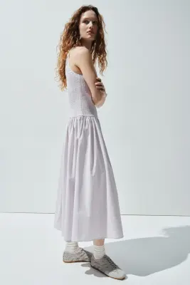 Robe smockée en seersucker - Violet clair — photo 3