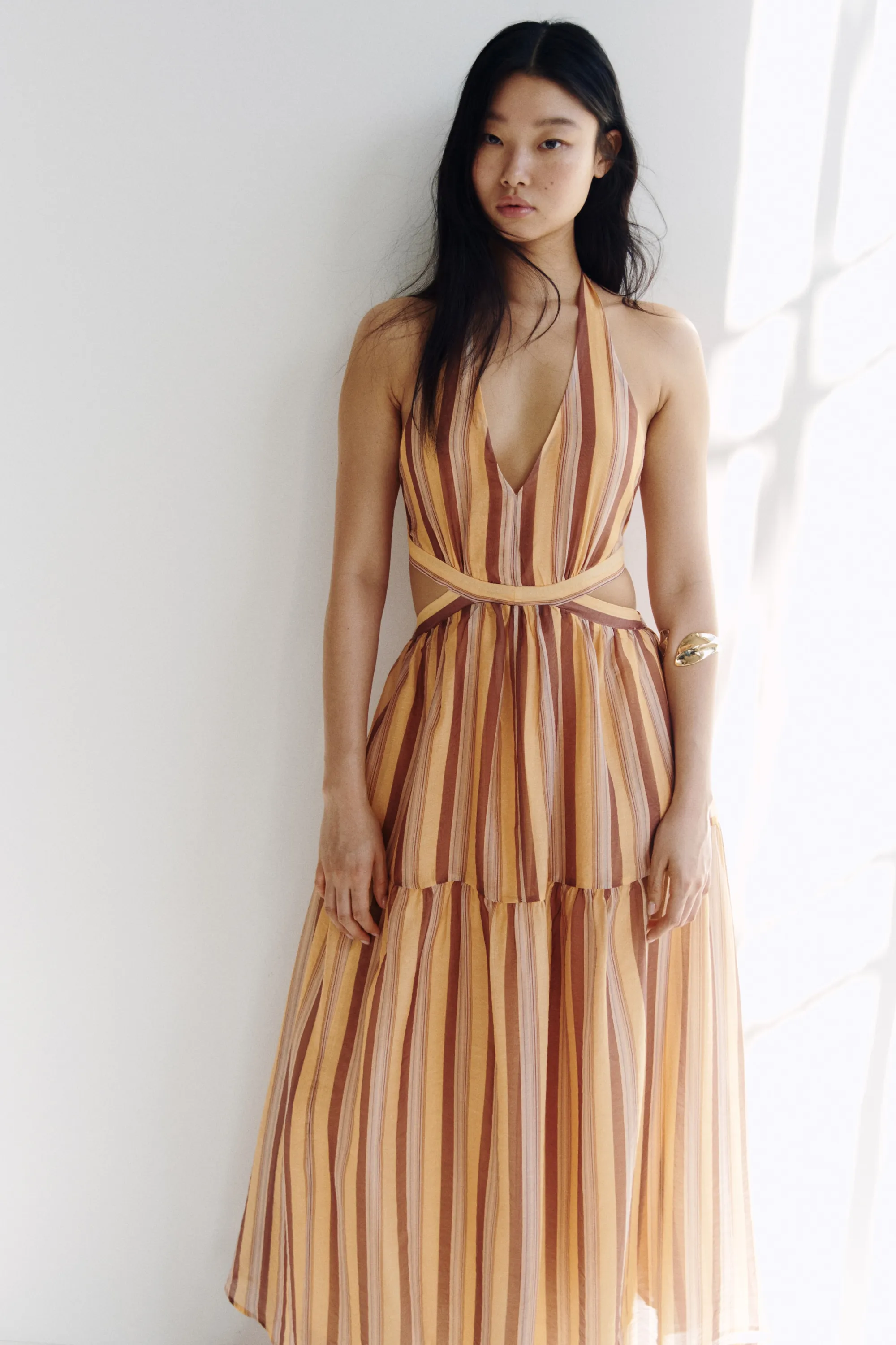 Robe découpée avec dos nu - Orange clair/rayé