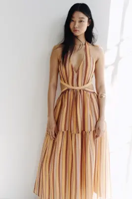 Robe découpée avec dos nu - Orange clair/rayé — photo 1