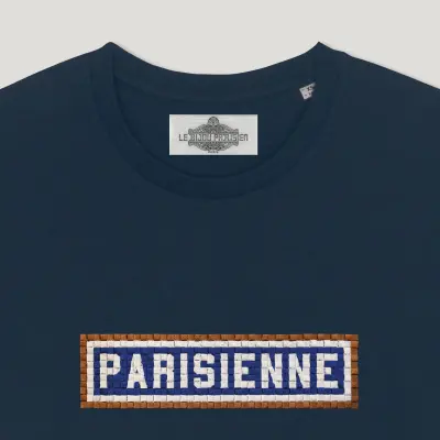 T-SHIRT COTON BIO BRODÉ - PARISIENNE - NAVY — photo 2