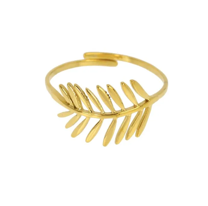 Bague feuille en acier inoxydable doré Dalila