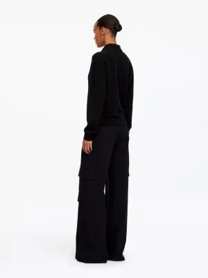 Pull polo en laine - Noir — photo 1