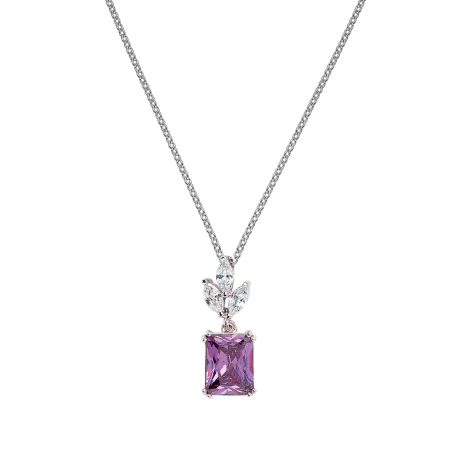 Collier Argent Rhodié - Oxyde de Zirconium Violet et Blanc Go Mademoiselle 600108