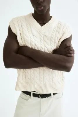 Pull sans manches Relaxed Fit en coton - Crème — photo 2