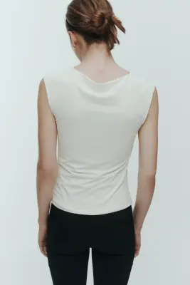 Top à effet drapé avec encolure bateau - Blanc — photo 3