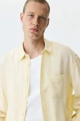 Chemise Relaxed Fit en lin mélangé - Jaune clair — photo 2