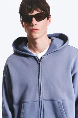 Sweat à capuche zippé carré - Bleu délavé — photo 2