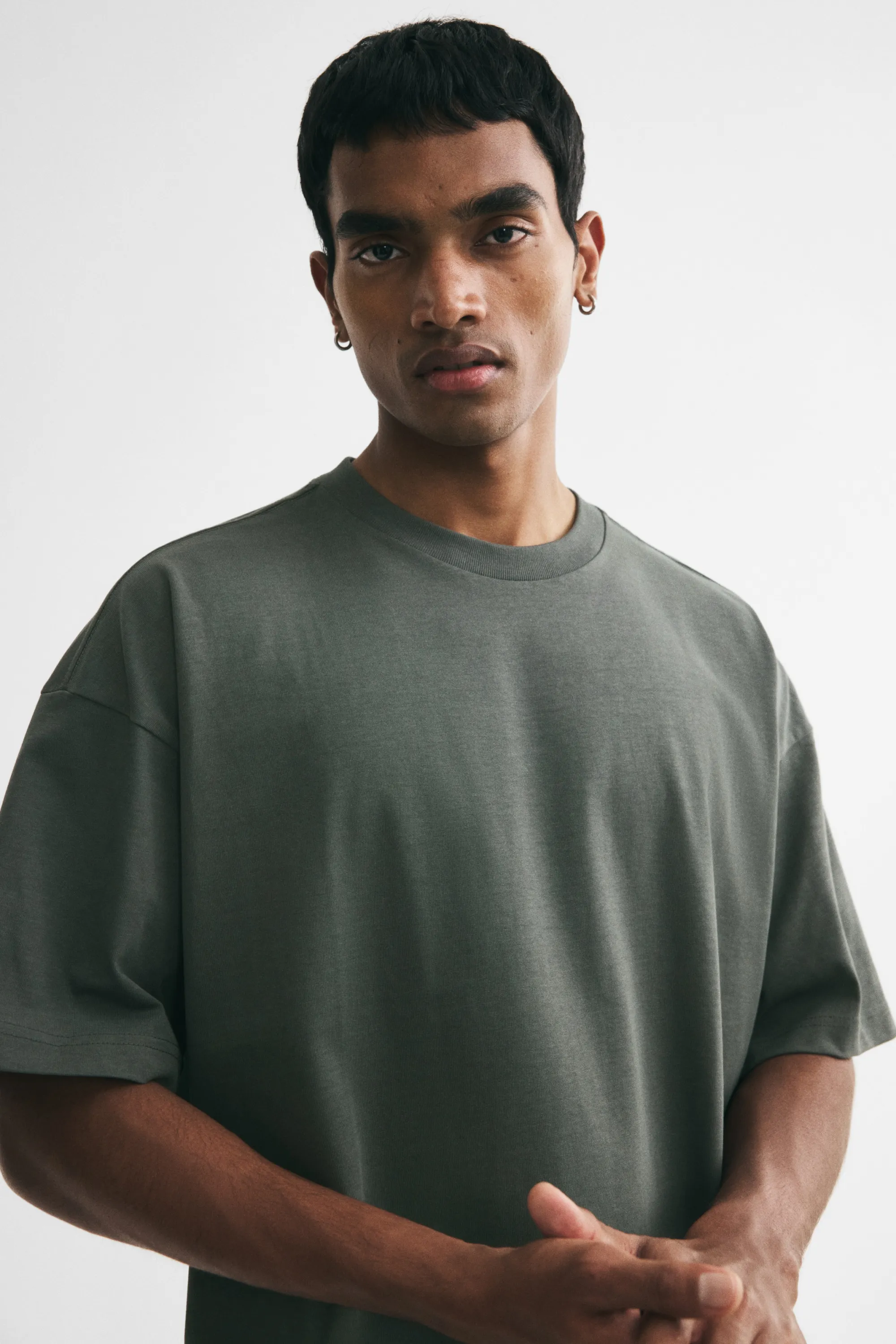 T-shirt Oversized Fit en coton - Vert kaki foncé