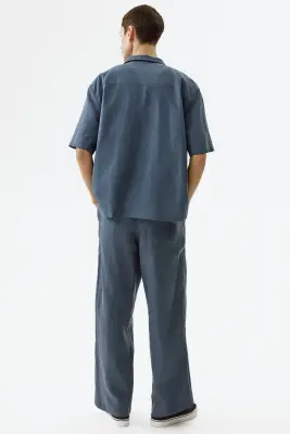 Loose Fit Linen trousers - Bleu ancien — photo 4