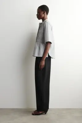BLOUSE FRONCÉE EN COTON - GRIS CLAIR — photo 2