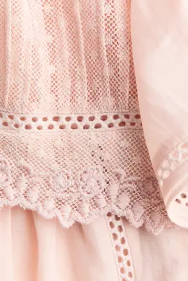 Blouse à manches volantées avec dentelle - Rose clair — photo 3