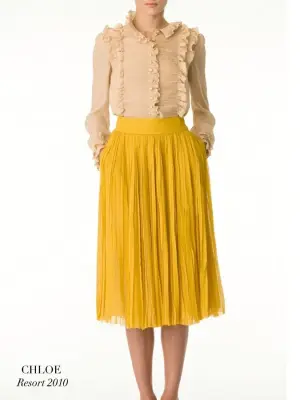Jupe longue taille haute en mousseline de soie plissée jaune moutarde Prix boutique 2200€ Taille 36 — photo 4