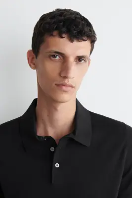 POLO SLIM EN MAILLE DE SOIE - NOIR — photo 3